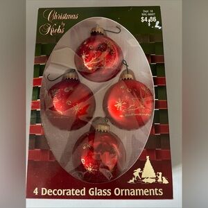 Christmas with Krebs red ornaments with gold reindeer design
